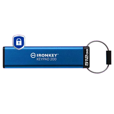 Kingston IKKP200/512GB IronKey Keypad 200, USB-A Flash Drive 512GB, AES-256 Encrypted, 740617345476