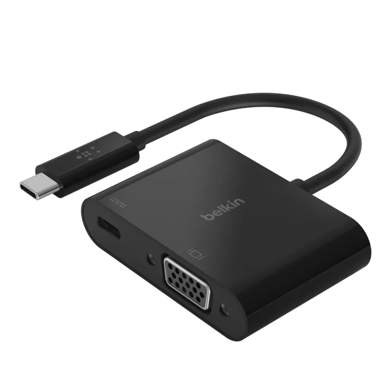 Belkin AVC001BTBK USB-C to VGA + Charge Adapter (60W PD) Black, 745883799046