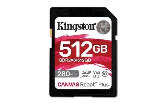 Kingston SDR2V6/512GB Canvas React Plus Card memorie SDXC Class 10 UHS-II 512GB, 740617340570