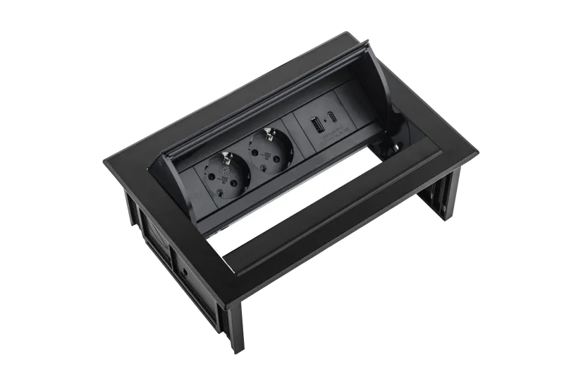 Fellowes 100091616 Filex Power Desk In Black priza incastrabila 2x 230V + 1x USB A+C Charge