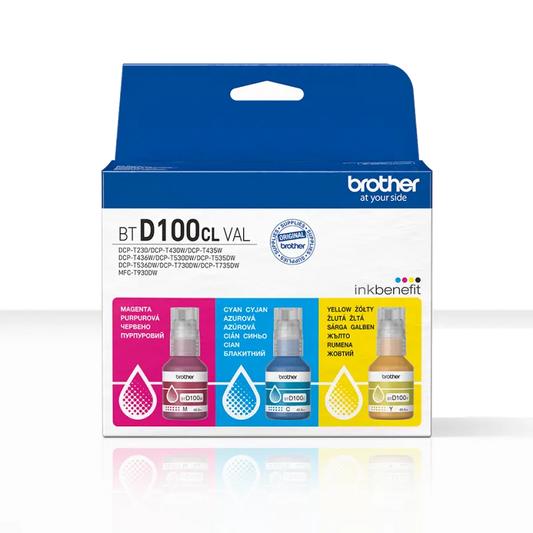 Brother BTD100CLVAL BT-D100CLVAL Set rezerve cerneala cyan, magenta, yellow originale, 3x5000pg, 4977766837002