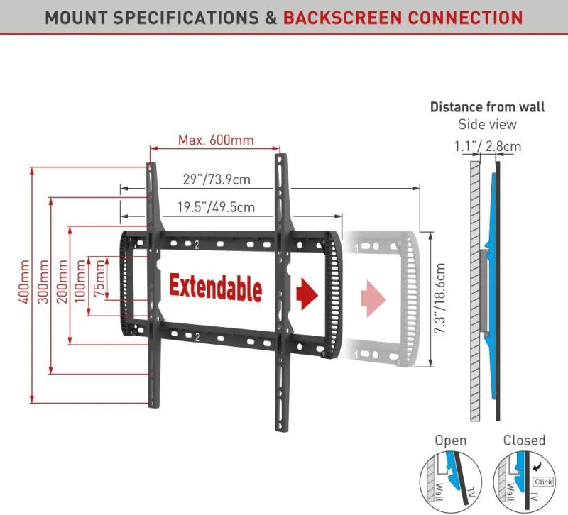 Barkan E407 Suport TV de perete pentru ecrane 13'' 90'', greutate maxima suportata 60kg,, 7290004782610