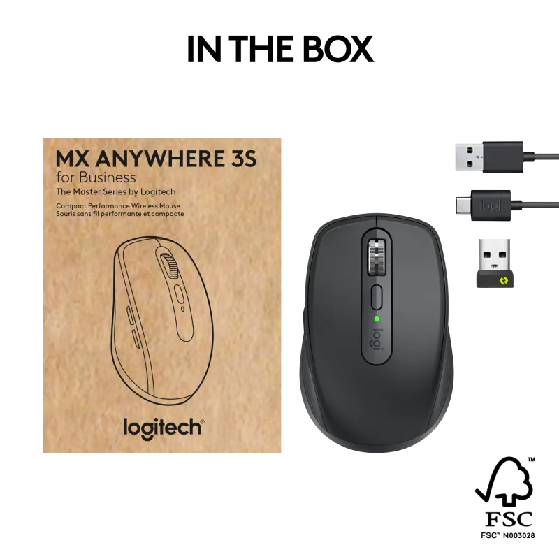 Logitech 910-006958 MX Anywhere 3S for Business, Bluetooth Mouse, 8000 DPI, Graphite, 5099206112490