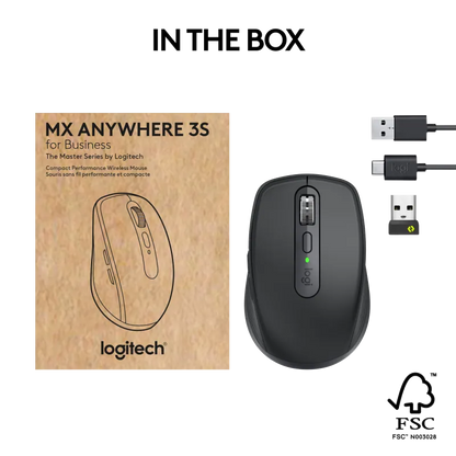 Logitech 910-006958 MX Anywhere 3S for Business, Bluetooth Mouse, 8000 DPI, Graphite, 5099206112490