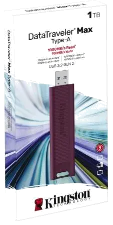 Kingston DTMAXA/1TB DataTraveler MAX Flash Drive 1TB USB3.2, R/W 1000/ 900 MB/s, USB-A, Black, 740617328295