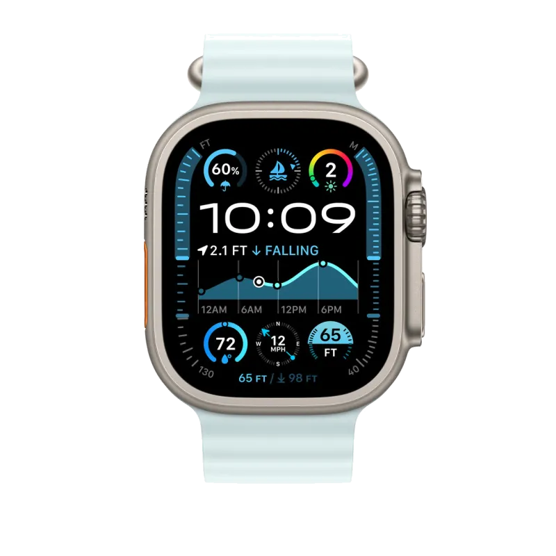 Apple MXTG3ZM/A Apple Watch 49mm Band: Ice Blue Ocean Band Extension Natural Titanium Finish, 195949707360