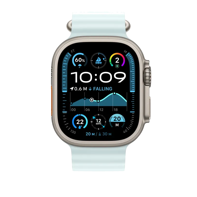 Apple MXTG3ZM/A Apple Watch 49mm Band: Ice Blue Ocean Band Extension Natural Titanium Finish, 195949707360