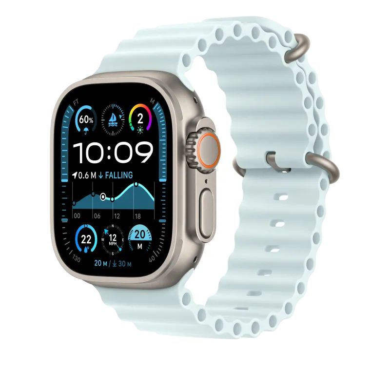 Apple MXTG3ZM/A Apple Watch 49mm Band: Ice Blue Ocean Band Extension Natural Titanium Finish, 195949707360