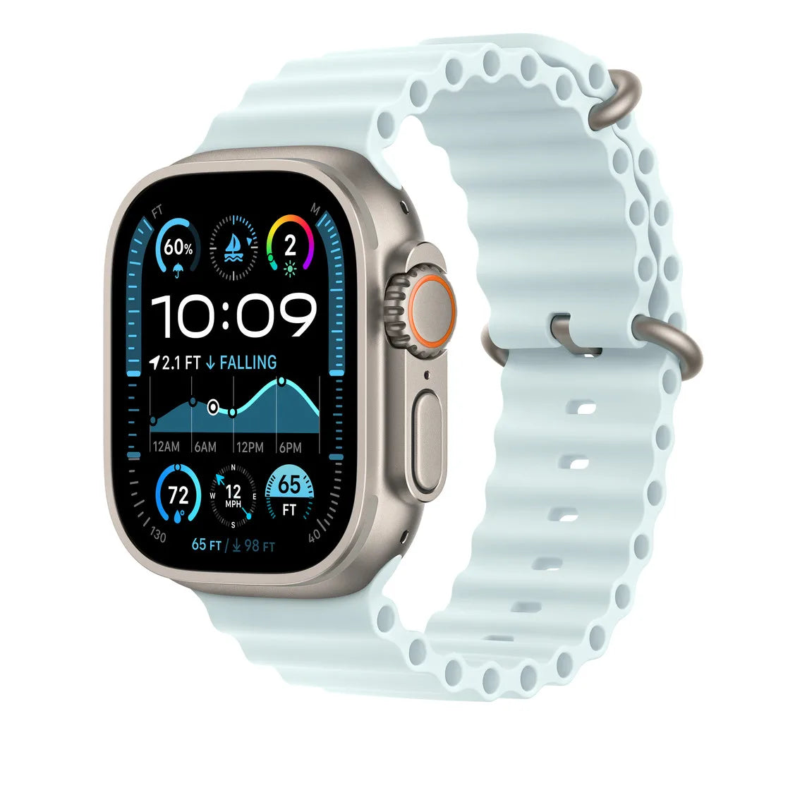 Apple MXTG3ZM/A Apple Watch 49mm Band: Ice Blue Ocean Band Extension - Natural Titanium Finish 195949707360