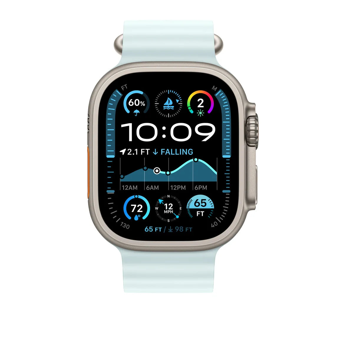 Apple MXTG3ZM/A Apple Watch 49mm Band: Ice Blue Ocean Band Extension - Natural Titanium Finish 195949707360