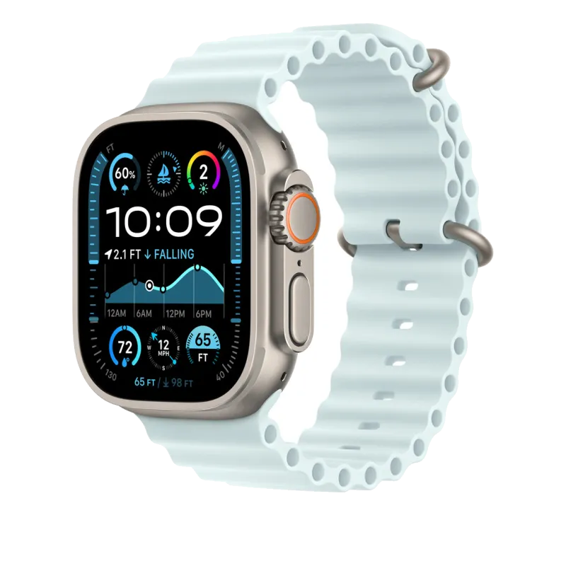 Apple MXTG3ZM/A Apple Watch 49mm Band: Ice Blue Ocean Band Extension Natural Titanium Finish, 195949707360