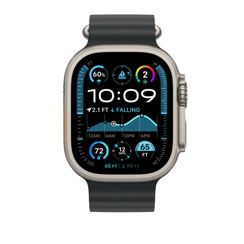 Apple MXTM3ZM/A Apple Watch 49mm Band: Black Ocean Band Extension Natural Titanium Finish, 195949707483