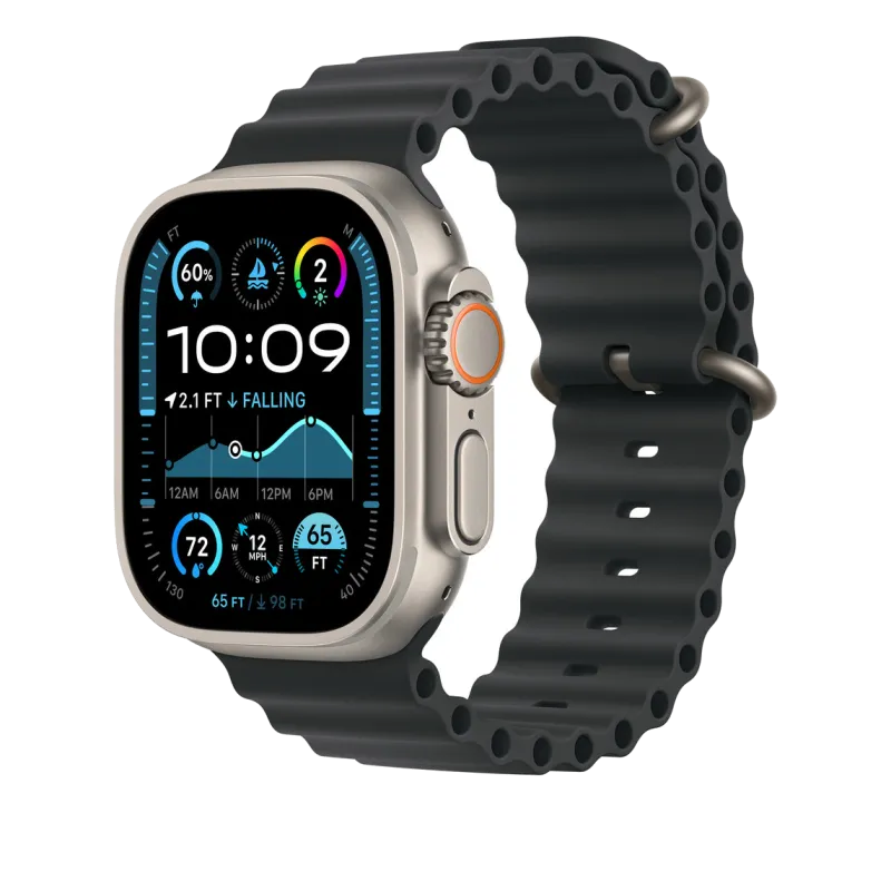 Apple MXTM3ZM/A Apple Watch 49mm Band: Black Ocean Band Extension Natural Titanium Finish, 195949707483