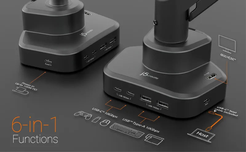 j5create JTSA301-N Ergonomic monitor mount with Dock, 4712795088281