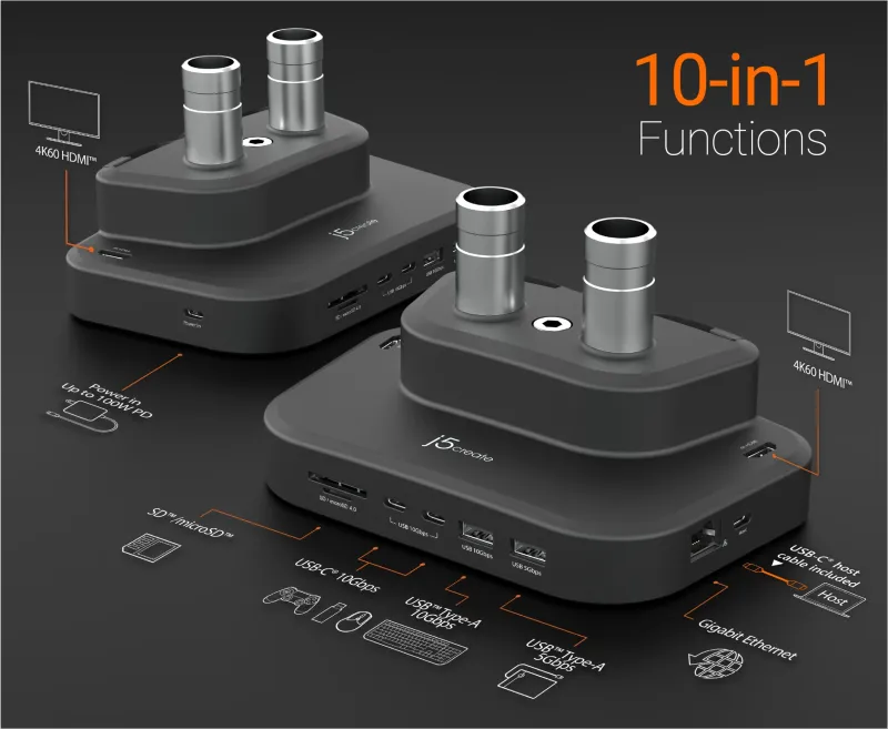 j5create JTSA302-N ERErgonomic dual monitor mount with Dock, 4712795088298
