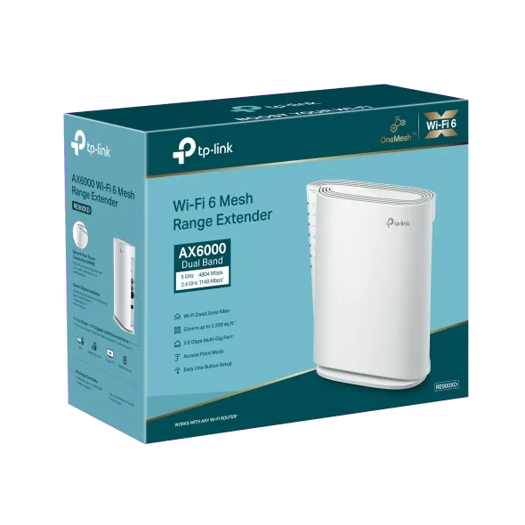 TP-Link RE900XD Range ExtenderRE900XD wireless 6000Mbps, 1 port 2.5 Gigabit, 2 porturi Gigabit, 4897098688311
