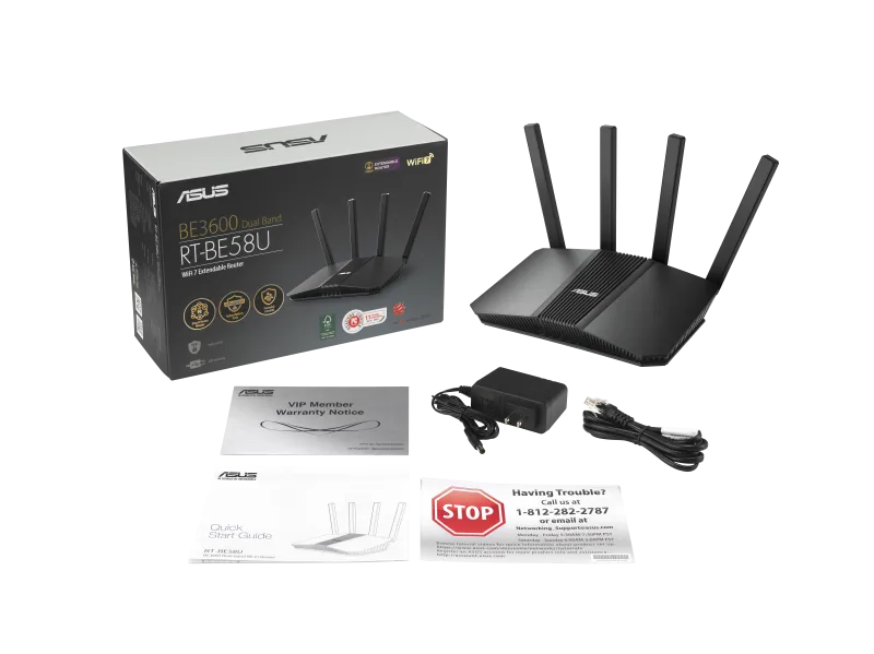 Asus 90IG0910-MO3C00 RT-BE58U WiFi 7 AiMesh Extendable Router 4K-QAM MLO AI Detection 2.5G WAN/LAN, 4711387452943