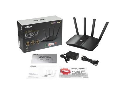 Asus 90IG0910-MO3C00 RT-BE58U WiFi 7 AiMesh Extendable Router 4K-QAM MLO AI Detection 2.5G WAN/LAN, 4711387452943
