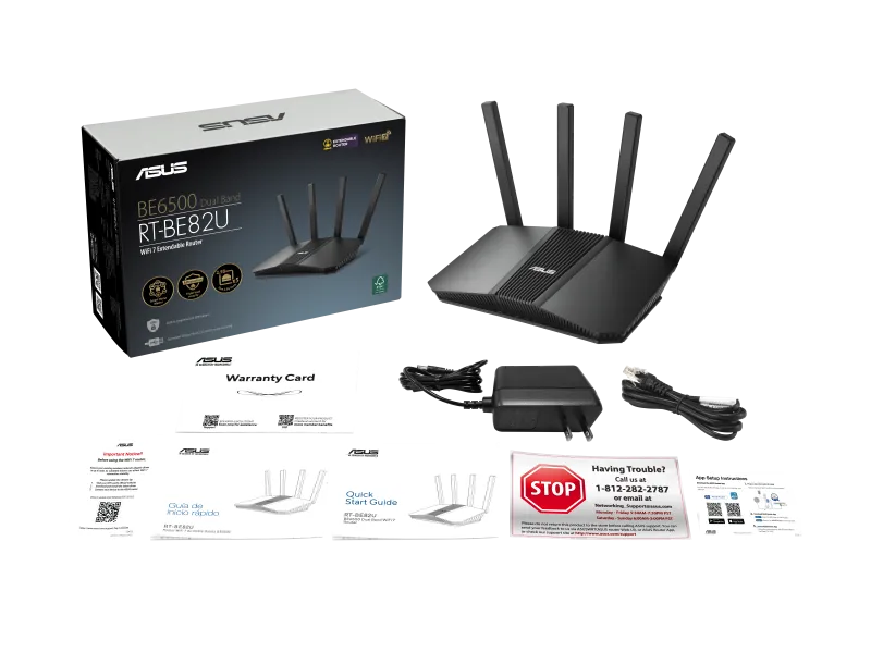 Asus RT-BE82U RT-BE82U BE6500 router wireless WiFi 7 (802.11be) LAN RJ-45 2.5GB dual band, 4711387627655