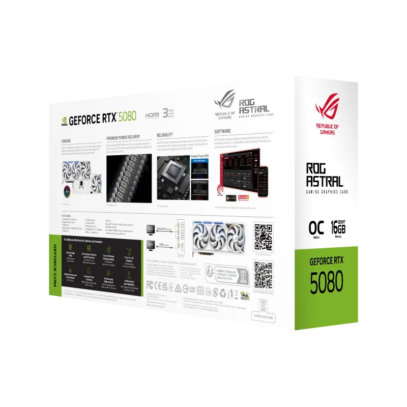 Asus ROG-ASTRAL-RTX5080-O16G-WHITE ROG Astral white placa video GeForce RTX 5080 16GB GDDR7 256bit PCI Express 5.0, 4711636112048