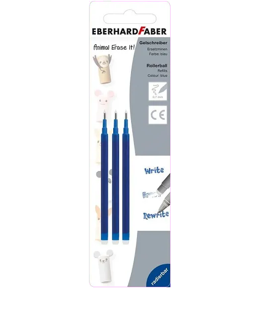 Eberhard Faber EF582153 Eberhard Faber Set 3 buc - Rezerve roller cu gel Erasable Animal, 0.7 mm albastru 4087205821537