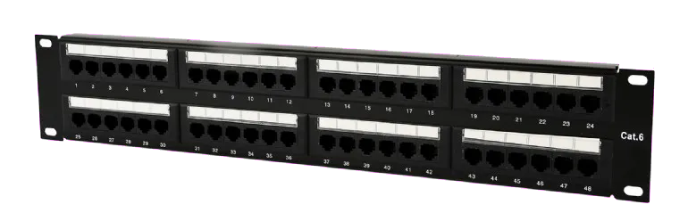 Gembird NPP-C648CM-001 Patch Panel 48 porturi, Cat6, 2U pentru rack 19", negru, 8716309079570