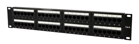 Gembird NPP-C648CM-001 Patch Panel 48 porturi, Cat6, 2U pentru rack 19", negru, 8716309079570
