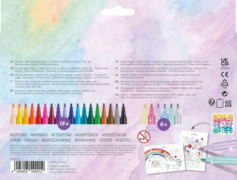 Faber-Castell FC554221 Carioca 18 + 6 culori cu tema unicorni.
