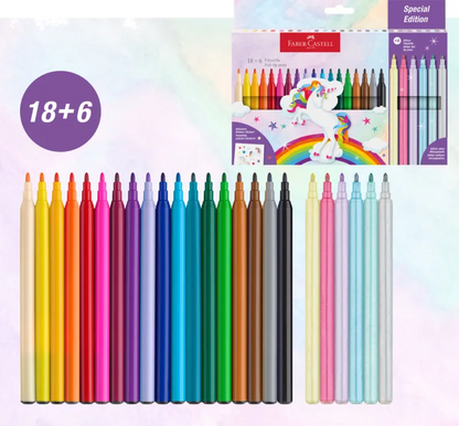Faber-Castell FC554221 Carioca 18 + 6 culori cu tema unicorni.
