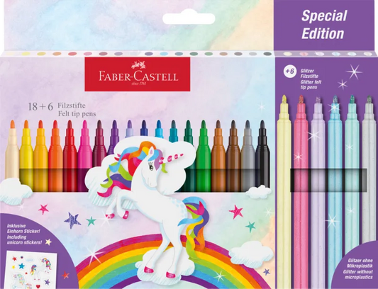 Faber-Castell FC554221 Carioca 18 + 6 culori cu tema unicorni.