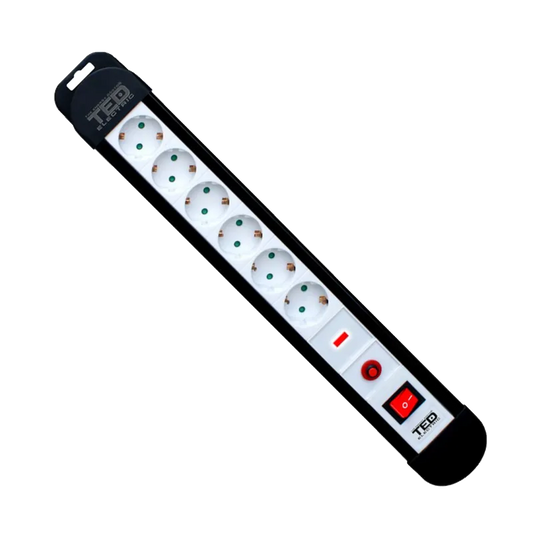 Ted Electric DZ085421 Ted Electric Prelungitor cu protectie tensiune, 6 Prize Schuko, Cablu 3x 1.5mm, 5m, Negru 5949258000934