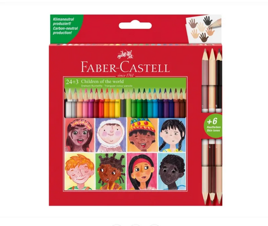 Faber-Castell 511515 Creioane colorate Children of the World 24 + 3 creioane bicolore culorile pielii, 4005405115157