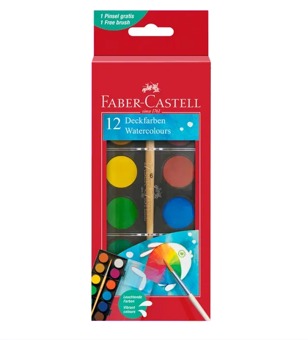 Faber-Castell 125017 Acuarele 2023, 24 mm, cu pensula, 12 culori/set, 4005401250173