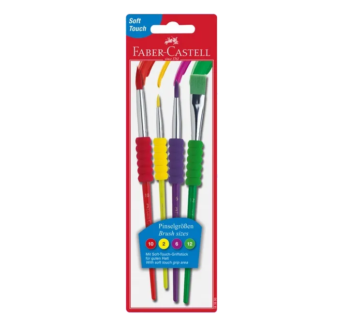 Faber-Castell 481600 Set 4 pensule cu zona grip moale, culori atract Soft Touch