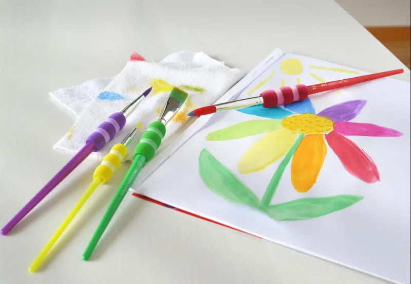 Faber-Castell 481600 Set 4 pensule cu zona grip moale, culori atract Soft Touch