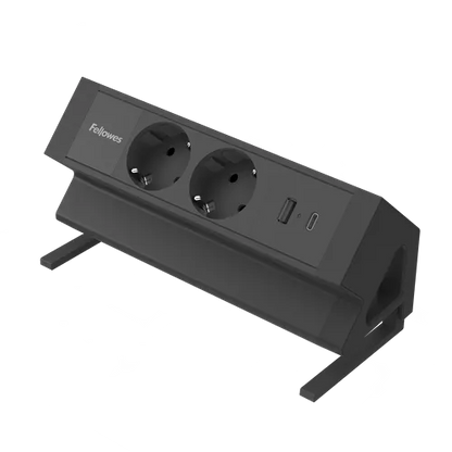 Fellowes 100137182 Prelungitor cu prindere pe birou Power Desk 2 negru 2x Schucko USB-A si USB-C 2m