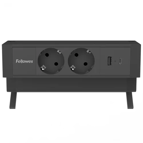 Fellowes 100137182 Prelungitor cu prindere pe birou Power Desk 2 negru 2x Schucko USB-A si USB-C 2m