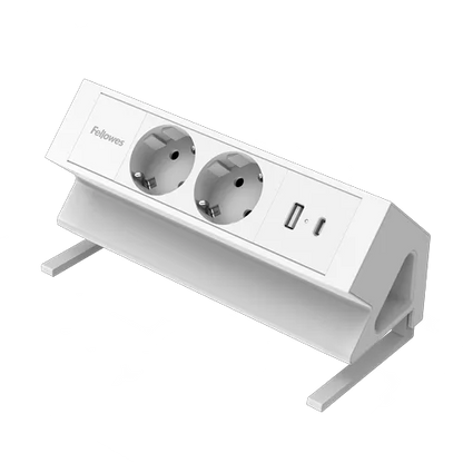 Fellowes 100137183 Prelungitor cu prindere pe birou Power Desk 2 alb 2x Schucko USB-A si USB-C 2m
