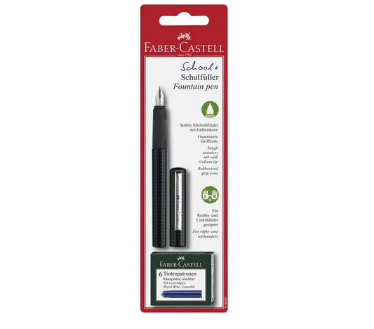 Faber-Castell Faber-Castell Stilou scolar pentru dreptaci /stangaci penita M Grip cauciucat 6 cartuse Carbon