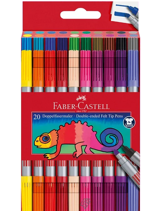Faber-Castell 151119 Faber-Castell Set 20 culori carioci cu varf dublu cu grosimi diferite de scriere