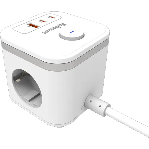 Fellowes 100137168 Fellowes Power Cube prelungitor 3 prize 2m cu intrerupator 2x USB-C 1x USB-A alb 0043859806676