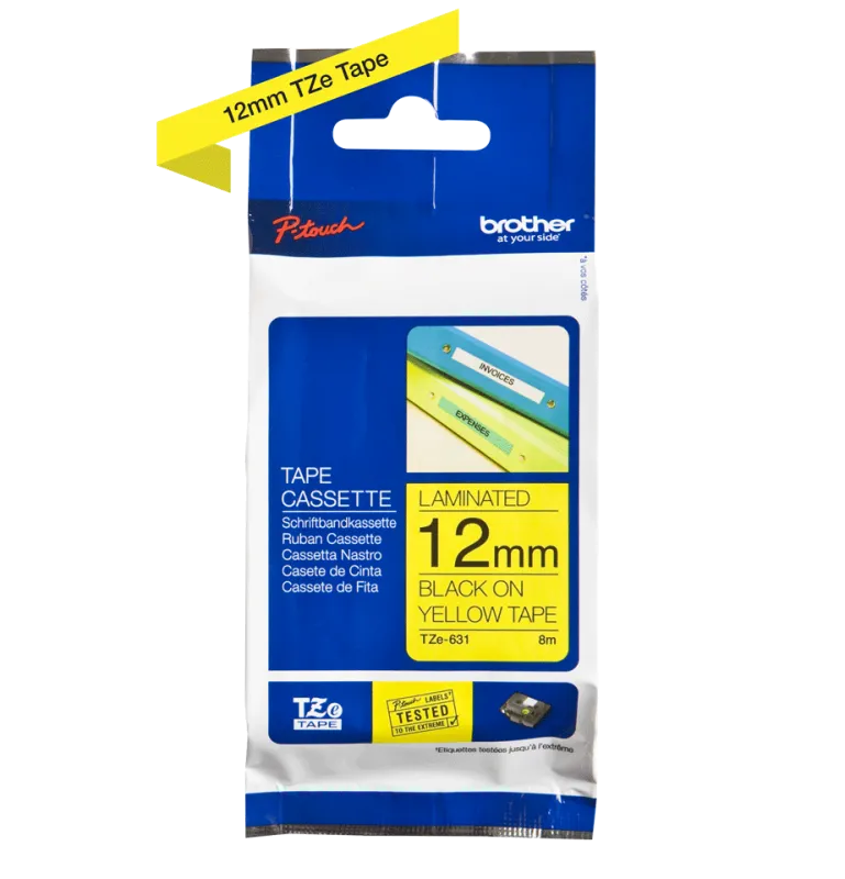 Brother TZE631 TZE-631 Banda laminata, negru pe galben, 12mm/8m, 4977766686686