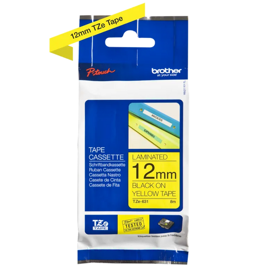 Brother TZE631 TZE-631 Banda laminata, negru pe galben, 12mm/8m, 4977766686686