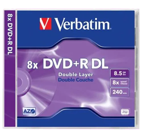 Verbatim 43541 DVD+R, 8x, 8.5GB Double Layer, Jewel Case, 02394243541 023942435419 023942435402