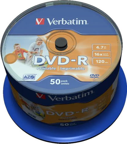 Verbatim 43533 DVD-R, 16X, 4.7GB, 120min, Wide Inkjet Printable No ID Brand, spindle 50buc