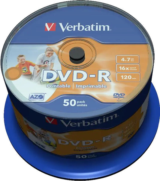 Verbatim 43533 DVD-R, 16X, 4.7GB, 120min, Wide Inkjet Printable No ID Brand, spindle 50buc