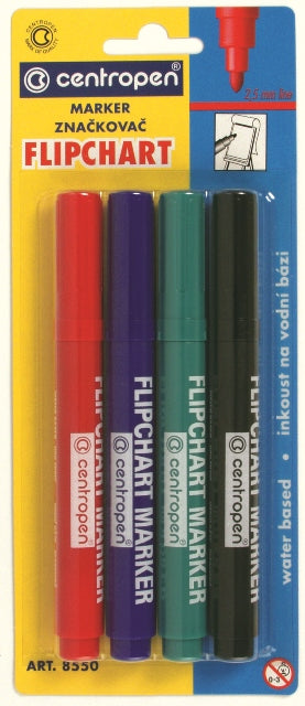 Centropen 8550/4 Set 4 markere flipchart 8550, varf rotund 2,5 mm, 8595013617168