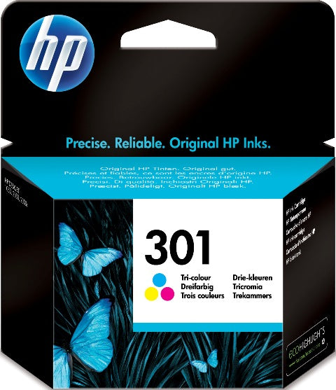 HP CH562EE No. 301 Cartus inkjet tricolor ORIGINAL, 3ml, 150 pagini la 5% acoperire, 884962894491 884962894514 884962894507