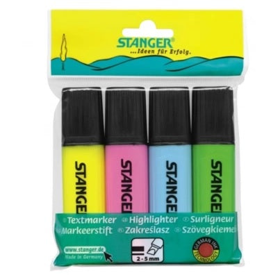 Stanger GL.SN.180009000 Set 4 textmarkere fluorescente, virf tesit 1-5mm, 4011886002305