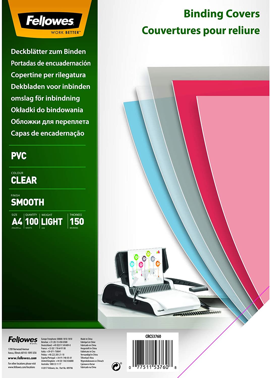 Fellowes 5376001 Coperti A4 indosariat folie transparenta, 150microni top 100, 077511537608 50043859513258